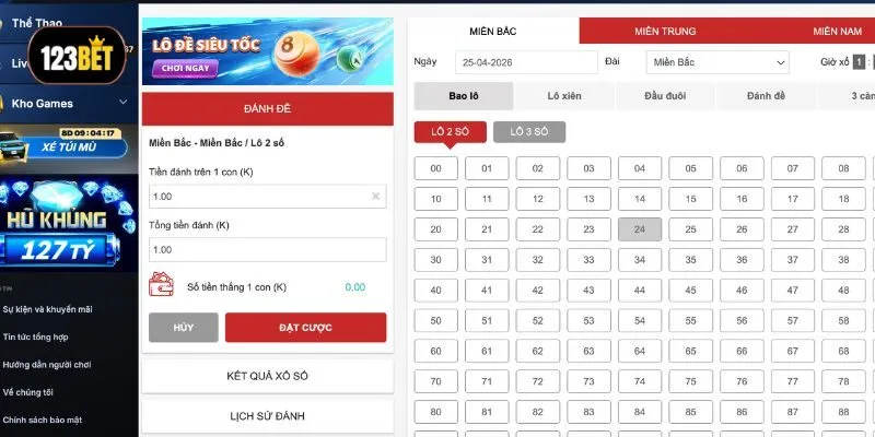 Các tùy chọn cược xổ số 3 miền 123BET hàng đầu hiện nay
