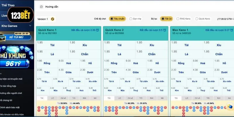 Keno 123BET (xổ số nhanh) cung cấp nhiều lựa chọn đánh cược thú vị và cực kỳ đơn giản.